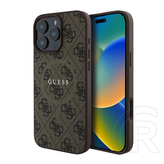 CG Mobile Apple iPhone 16 Pro guess 4g ring classic logo szilikon védő (ütésállóság, textil hátlap, magsafe) sötétbarna