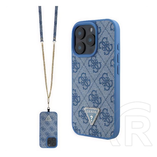 CG Mobile Apple iPhone 16 Pro guess crossbody szilikon telefonvédő (ütésállóság, bőr hatású hátlap + vállpánt) sötétkék