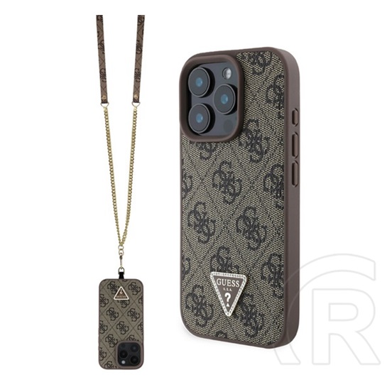 CG Mobile Apple iPhone 16 Pro guess crossbody szilikon védő (ütésállóság, bőr hatású hátlap + vállpánt) sötétbarna