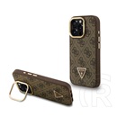 CG Mobile Apple iPhone 16 Pro guess pu 4g strass triangle logo stand  (ütésálló, bőr hatás hátlap, kitámasztó) barna