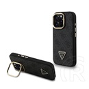 CG Mobile Apple iPhone 16 Pro guess pu 4g strass triangle logo stand  (ütésálló, bőr hatás hátlap, kitámasztó) fekete