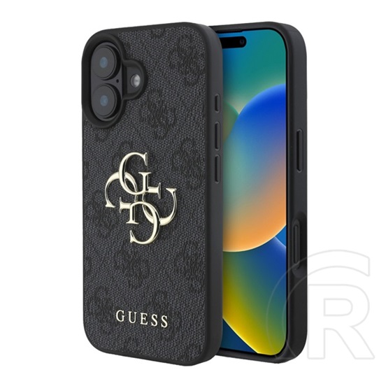 CG Mobile Apple iPhone 16 guess 4g big logo szilikon telefonvédő (ütésállóság, bőr hatású hátlap) fekete