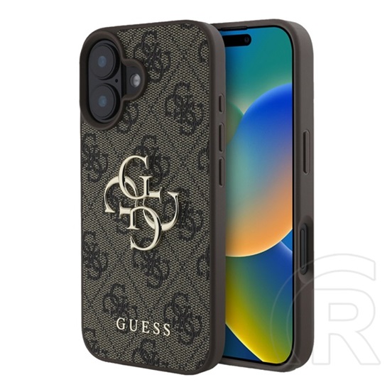 CG Mobile Apple iPhone 16 guess 4g big logo szilikon telefonvédő (ütésállóság, bőr hatású hátlap) sötétbarna