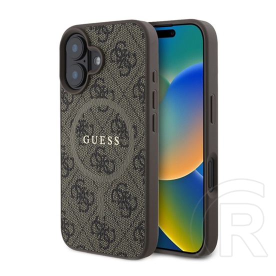 CG Mobile Apple iPhone 16 guess 4g ring classic logo szilikon védő (ütésállóság, textil hátlap, magsafe) sötétbarna
