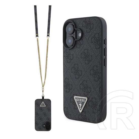 CG Mobile Apple iPhone 16 guess crossbody szilikon telefonvédő (ütésállóság, bőr hatású hátlap + vállpánt) fekete