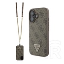 CG Mobile Apple iPhone 16 guess crossbody szilikon telefonvédő (ütésállóság, bőr hatású hátlap + vállpánt) sötétbarna