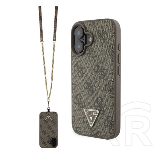 CG Mobile Apple iPhone 16 guess crossbody szilikon telefonvédő (ütésállóság, bőr hatású hátlap + vállpánt) sötétbarna