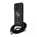 CG Mobile Apple iPhone 16 guess pu 4g metal logo crossbody strap  védő (ütésálló, bőr hatás hátlap + vállpánt) fekete