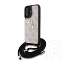 CG Mobile Apple iPhone 16 guess pu 4g metal logo crossbody strap  védő (ütésálló, bőr hatás hátlap + vállpánt) rózsaszín