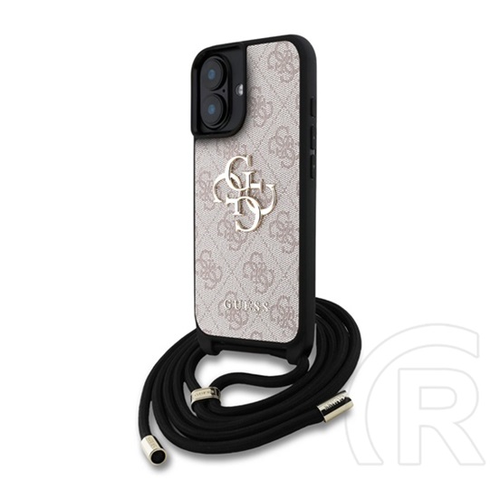 CG Mobile Apple iPhone 16 guess pu 4g metal logo crossbody strap  védő (ütésálló, bőr hatás hátlap + vállpánt) rózsaszín