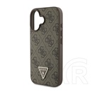 CG Mobile Apple iPhone 16 guess pu 4g strass triangle metal logo műanyag védő (ütésállóság, bőr hatású hátlap) barna