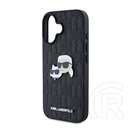 CG Mobile Apple iPhone 16 karl lagerfeld monogram karl & choupette head pin védő (ütésálló, bőr hatású hátlap) fekete