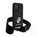 CG Mobile Apple iPhone 16 saffiano crossbody strap metal karl and choupette szilikon védő (ütésállóság, nyakpánt) fekete