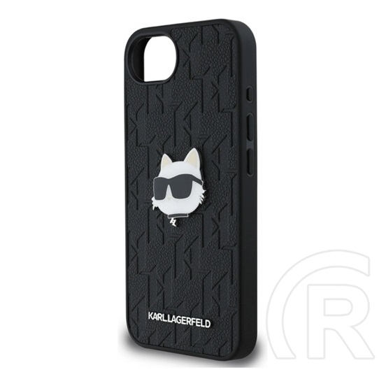 CG Mobile Apple iPhone 16e karl lagerfeld monogram choupette head pin védő (ütésálló, bőr hatású hátlap, magsafe) fekete