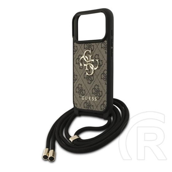 CG Mobile Apple iPhone 17 Pro guess 4g big logo cord stap crossbody védő (ütésálló, bőr hatású hátlap + vállpánt) fekete