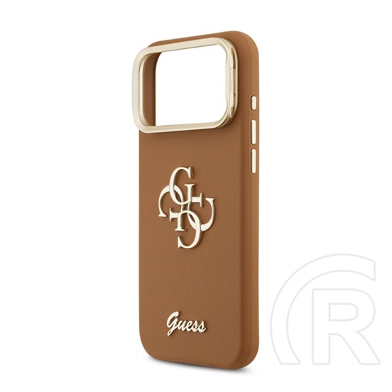 CG Mobile Apple iPhone 17 Pro guess grained big 4g & stand camera védő (eco bőr hatású hátlap, kitámasztó) barna