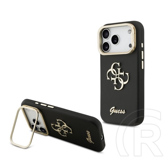 CG Mobile Apple iPhone 17 Pro guess grained big 4g & stand camera védő (eco bőr hatású hátlap, kitámasztó) fekete