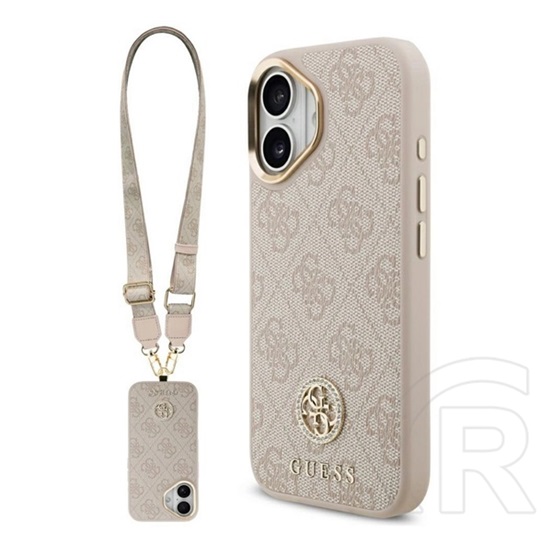 CG Mobile Apple iPhone 17 guess 4g strass logo & big strap metal buttons védő (bőr hatású, magsafe + vállpánt) rózsaszín
