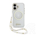 CG Mobile Apple iPhone 17 guess iml glitter script strap magsafe szilikon ( csillámporos, magsafe + kézpánt) átlátszó