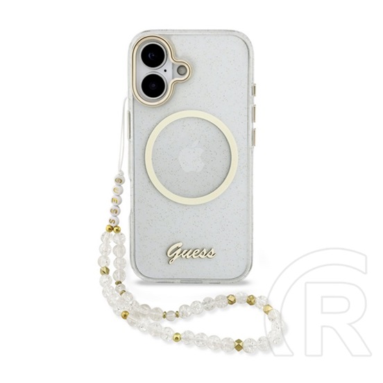 CG Mobile Apple iPhone 17 guess iml glitter script strap magsafe szilikon ( csillámporos, magsafe + kézpánt) átlátszó