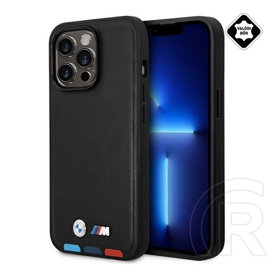 CG Mobile BMW Leather Stamp Tricolor magsafe szilikon telefonvédő (valódi bőr bevonat, prémium, fekete)