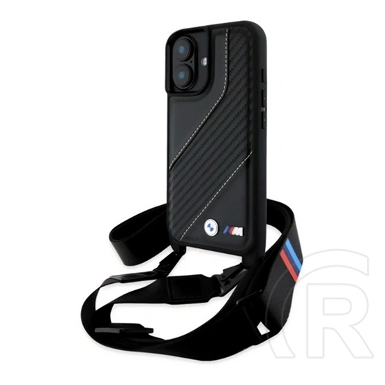 CG Mobile BMW M Edition Carbon Stripe & Strap szilikon telefonvédő (eco bőr hatású, nyakpánt, fekete)
