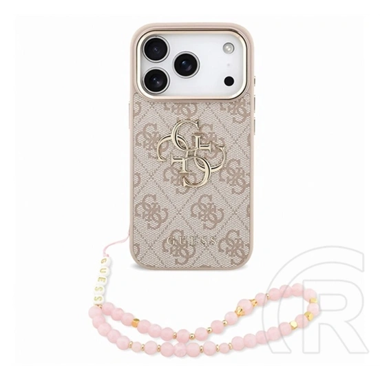 CG Mobile iPhone 18 Pro Max guess pu 4g metal logo strap műanyag védő (ütésálló, bőr hatású hátlap + kézpánt) rózsaszín
