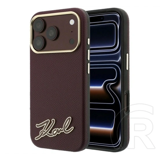 CG Mobile iPhone 18 Pro Max karl lagerfeld grained with resin signature logo védő (eco bőr hatású, magsafe) burgundy