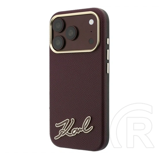 CG Mobile iPhone 18 Pro Max karl lagerfeld grained with resin signature logo védő (eco bőr hatású, magsafe) burgundy