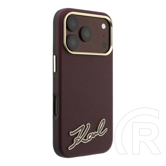 CG Mobile iPhone 18 Pro Max karl lagerfeld grained with resin signature logo védő (eco bőr hatású, magsafe) burgundy