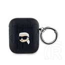 CG Mobile karl lagerfeld pu embossed karl head szilikon tok (ütésállóság, karabíner) fekete Apple airpods 1/2