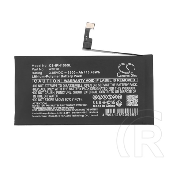 Cameron Sino Apple iPhone 15 li-polymer akku (3.85v / 3500mah, apple a3018 kompatibilis) fekete