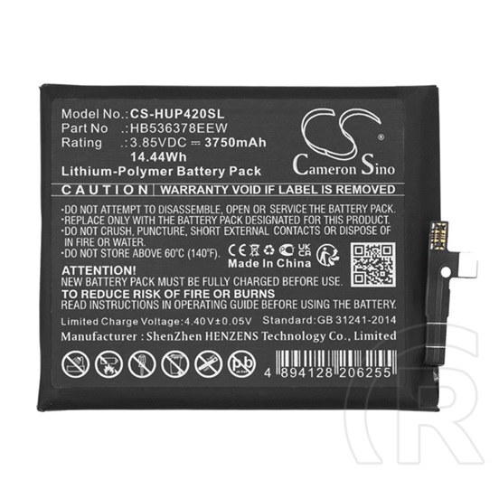 Cameron Sino Huawei P40 Pro 5G li-polymer akku (3.85v / 3750mah, huawei hb536378eew kompatibilis) fekete
