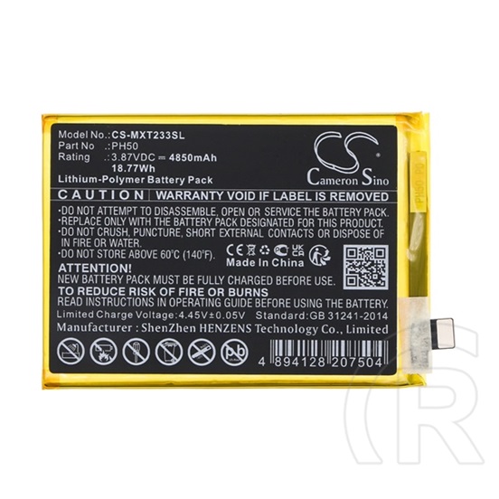 Cameron Sino Motorola Moto G23 (XT-2333) li-polymer akku (3.87v / 4850mah, motorola ph50 kompatibilis) fekete