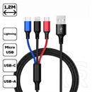 Cellect 3in1 Lightning/Micro-USB/USB-C töltő- és adatkábel 1.2 m (fekete, USB-A)
