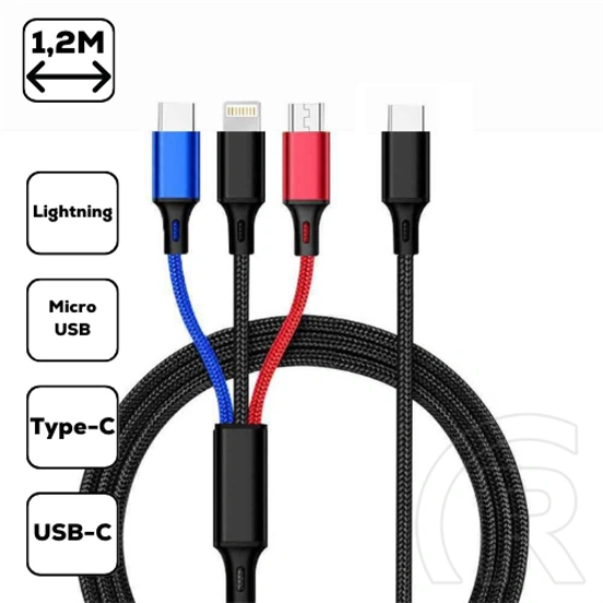 Cellect 3in1 Lightning/Micro-USB/USB-C töltő- és adatkábel 1.2 m (fekete, USB-C)