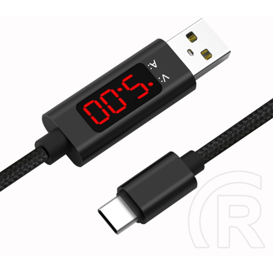 Cellect USB 2.0 adat- és töltőkábel (A dugó / C dugó, 3,1A, 1 m, kijelző, fekete)