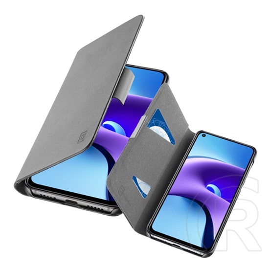Cellularline BOOK Xiaomi Redmi Note 9T 5G tok álló, bőr hatású (Flip, oldalra nyíló, bankkártya tartó) fekete