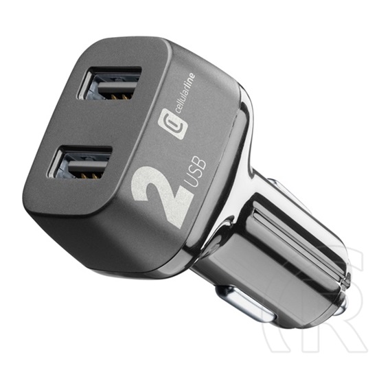 Cellularline autós töltő 2 usb aljzat (9v / 2000 ma, 2 x 12w, gyorstöltés támogatás) fekete