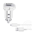 Cellularline autós töltő usb aljzat (5v / 2400 ma, 15w, adaptív gyorstöltés támogatás + microusb kábel) fehér