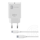 Cellularline  hálózati töltő type-c aljzat (5v/3000 ma, 20w, pd gyorstöltés tám. + type-c - lightning 8pin kábel) fehér