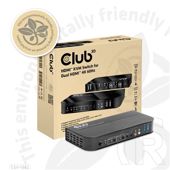 Club3D 2x1 KVM switch CSV-1382, HDMI + USB, 4k@60Hz