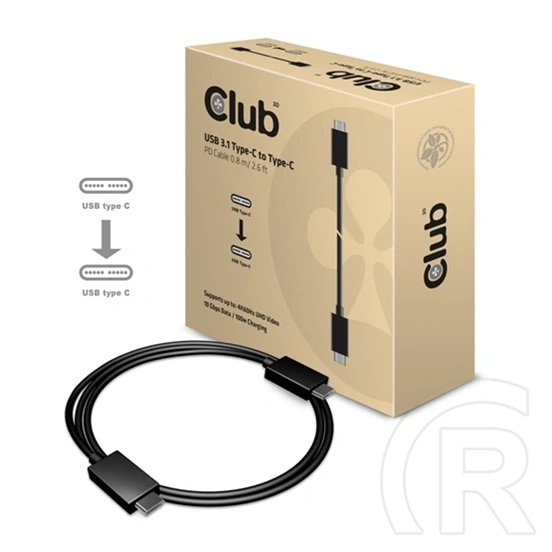 Club3D USB Type-C Gen 2 aktív kábel 1 m (fekete, USB-C - USB-C, 10Gbps, 4K60Hz, PD 100W)