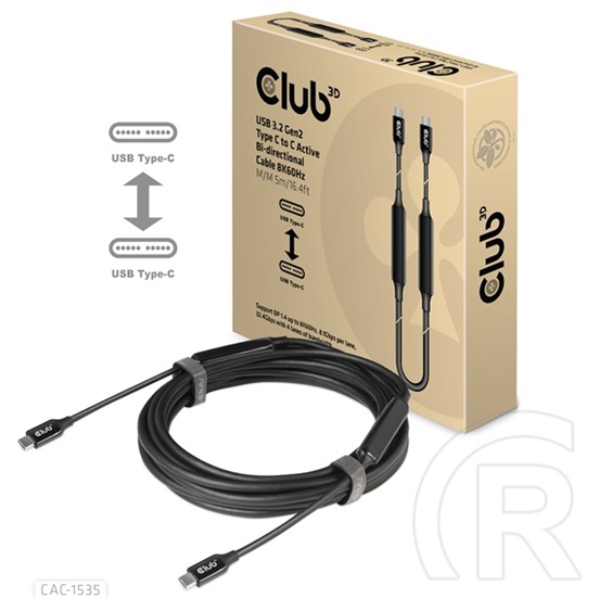 Club 3D Kábel  (3.2 USB-C Gen 2 to 3.2 USB-C Gen 2, 60W PD, 8K60Hz, M/M, 5m)