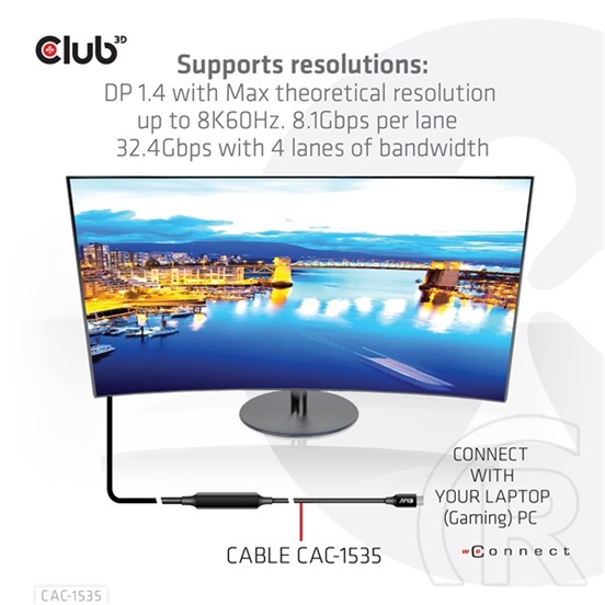 Club 3D Kábel  (3.2 USB-C Gen 2 to 3.2 USB-C Gen 2, 60W PD, 8K60Hz, M/M, 5m)