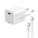 ColorWay AC töltő GaN Mini 25W (PD, PPS, USB-C, Type-C kábel, CW-CHS052PDC-WT, fehér)