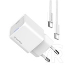 ColorWay AC töltő GaN Mini 25W (PD, PPS, USB-C, Type-C kábel, CW-CHS052PDC-WT, fehér)