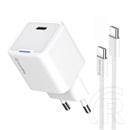 ColorWay AC töltő GaN Mini 25W (PD, PPS, USB-C, Type-C kábel, CW-CHS052PDC-WT, fehér)