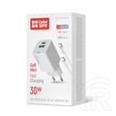 ColorWay AC töltő GaN Mini 30W (Type-C PD + USB A, PD 3.0, PPS, QC4.0, Type-C kábel, CW-CHS053PDC-WT, fehér)