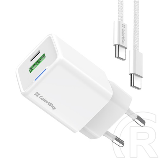 ColorWay AC töltő GaN Mini 30W (Type-C PD + USB A, PD 3.0, PPS, QC4.0, Type-C kábel, CW-CHS053PDC-WT, fehér)